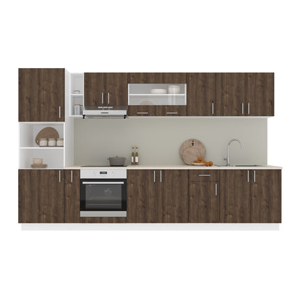 Set Bucatarie Karo V33, Stejar Bronz/Alb, Blat Thermo 28 mm, L 340 cm