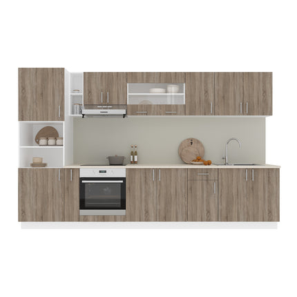 Set Bucatarie Karo V33, Stejar Sonoma Inchis/Alb, Blat Thermo 28 mm, L 340 cm