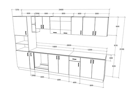 Set Bucatarie Karo V33, Antracit/Alb, Blat Thermo 28 mm, L 340 cm