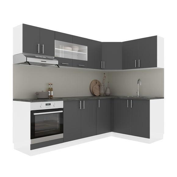 Set Bucatarie Colt Karo V34, Antracit/Alb, Blat Thermo 28 mm, L 240 x 140 cm