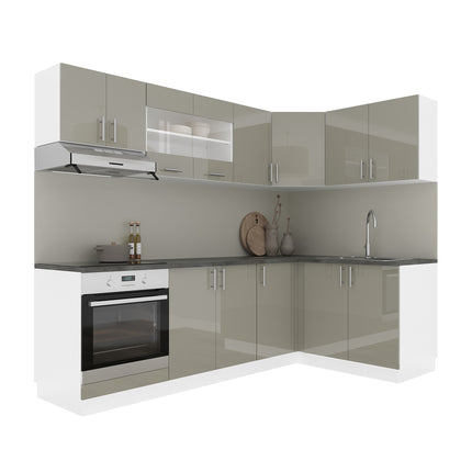 Set Bucatarie Colt Karo V34, Gri Lucios/Alb, MDF, Blat Thermo 28 mm, L 240 x 140 cm