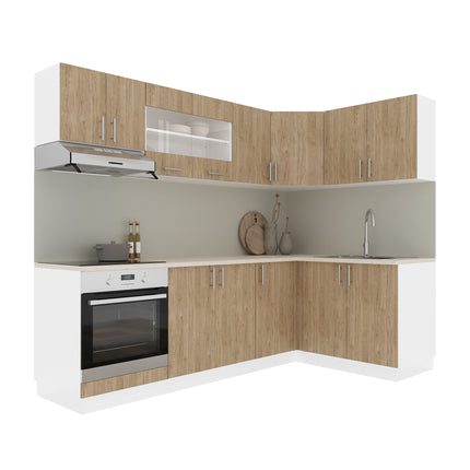 Set Bucatarie Colt Karo V34, Lemn Natural/Alb, Blat Thermo 28 mm, L 240 x 140 cm