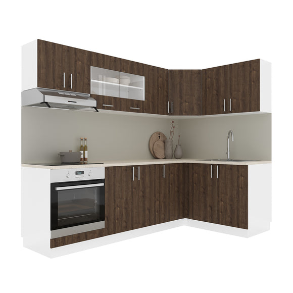 Set Bucatarie Colt Karo V34, Stejar Bronz/Alb, Blat Thermo 28 mm, L 240 x 140 cm