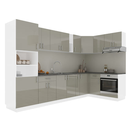 Set Bucatarie Colt Karo V35, Gri Lucios/Alb, MDF, Blat Thermo 28 mm, L 320 x 160 cm