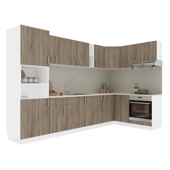 Set Bucatarie Colt Karo V35, Stejar Sonoma Inchis/Alb, Blat Thermo 28 mm, L 320 x 160 cm