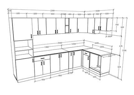 Set Bucatarie Colt Karo V35, Gri Lucios/Alb, MDF, Blat Thermo 28 mm, L 320 x 160 cm