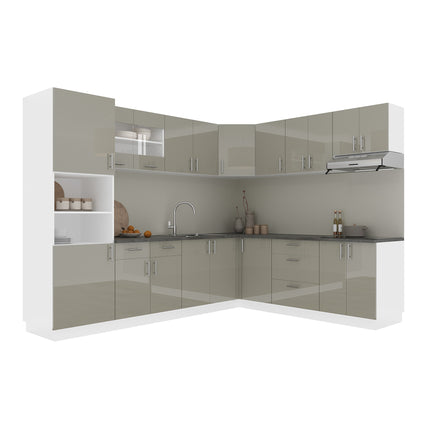 Set Bucatarie Colt Karo V36, Gri Lucios/Alb, MDF, Blat Thermo 28 mm, L 280 x 220 cm