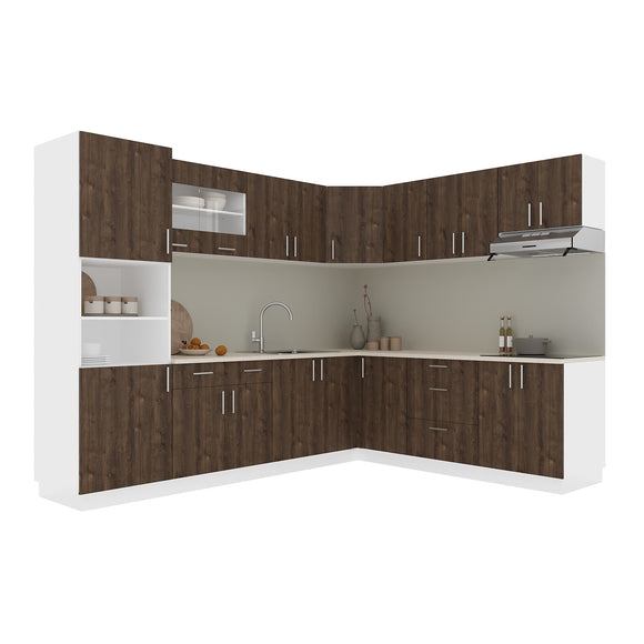 Set Bucatarie Colt Karo V36, Stejar Bronz/Alb, Blat Thermo 28 mm, L 280 x 220 cm