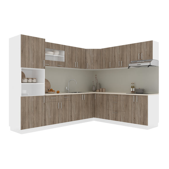 Set Bucatarie Colt Karo V36, Stejar Sonoma Inchis/Alb, Blat Thermo 28 mm, L 280 x 220 cm