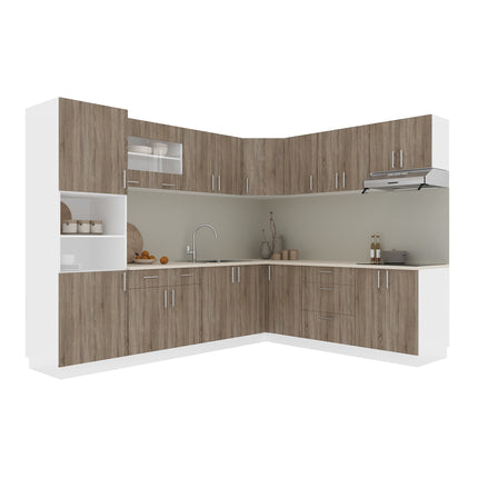 Set Bucatarie Colt Karo V36, Stejar Sonoma Inchis/Alb, Blat Thermo 28 mm, L 280 x 220 cm
