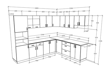 Set Bucatarie Colt Karo V36, Gri Lucios/Alb, MDF, Blat Thermo 28 mm, L 280 x 220 cm