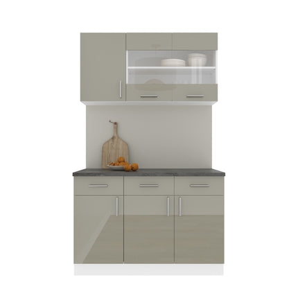 Set Bucatarie Karo V3, Gri Lucios/Alb, MDF, Blat Thermo 28 mm, L 120 cm