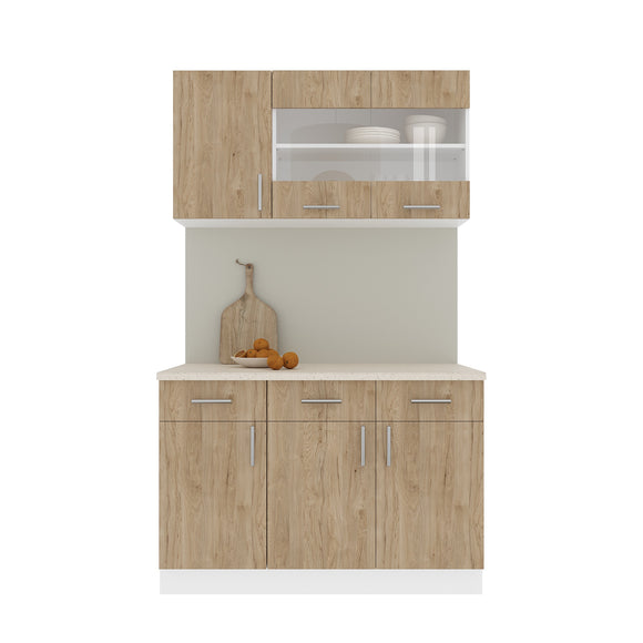 Set Bucatarie Karo V3, Lemn Natural/Alb, Blat Thermo 28 mm, L 120 cm