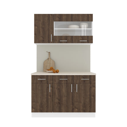 Set Bucatarie Karo V3, Stejar Bronz/Alb, Blat Thermo 28 mm, L 120 cm