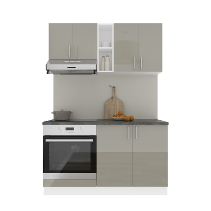 Set Bucatarie Karo V4, Gri Lucios/Alb, MDF, Blat Thermo 28 mm, L 140 cm