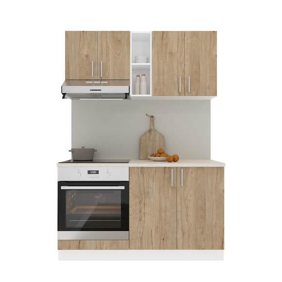 Set Bucatarie Karo V4, Lemn Natural/Alb, Blat Thermo 28 mm, L 140 cm