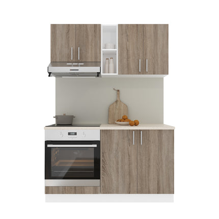 Set Bucatarie Karo V4, Stejar Sonoma Inchis/Alb, Blat Thermo 28 mm, L 140 cm