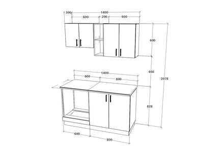 Set Bucatarie Karo V4, Stejar Bronz/Alb, Blat Thermo 28 mm, L 140 cm