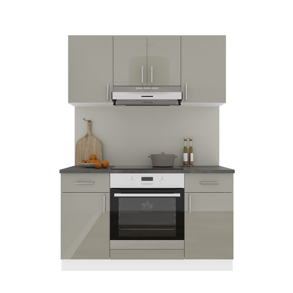 Set Bucatarie Karo V5, Gri Lucios/Alb, MDF, Blat Thermo 28 mm, L 140 cm