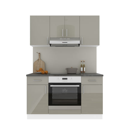 Set Bucatarie Karo V5, Gri Lucios/Alb, MDF, Blat Thermo 28 mm, L 140 cm