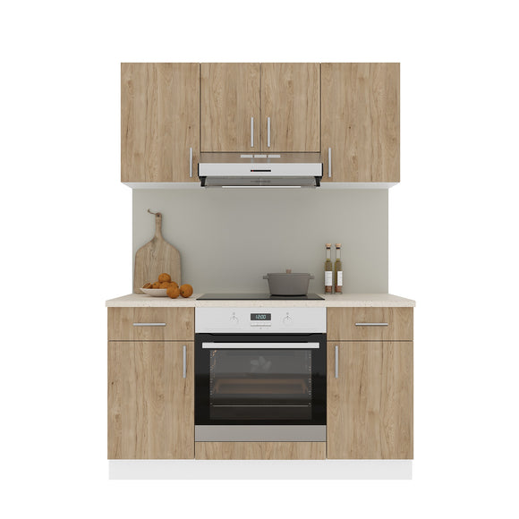 Set Bucatarie Karo V5, Lemn Natural/Alb, Blat Thermo 28 mm, L 140 cm