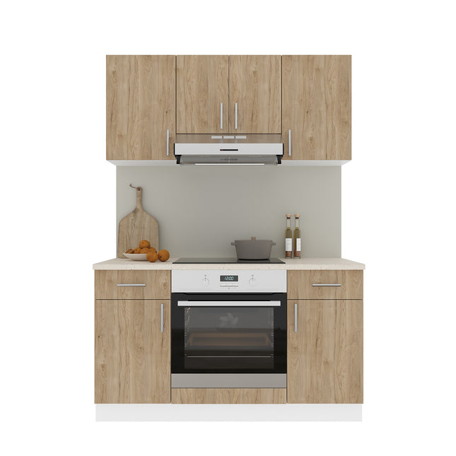 Set Bucatarie Karo V5, Lemn Natural/Alb, Blat Thermo 28 mm, L 140 cm