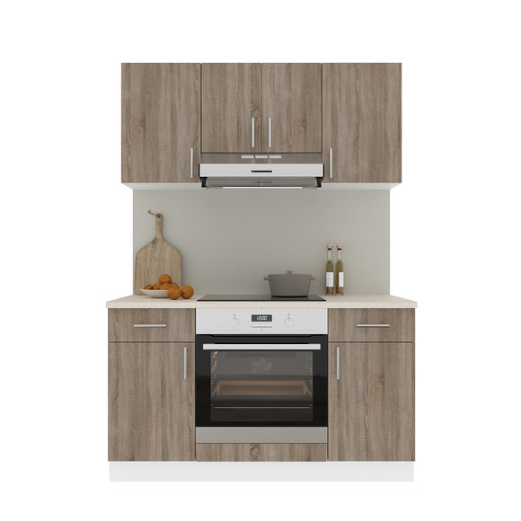 Set Bucatarie Karo V5, Stejar Sonoma Inchis/Alb, Blat Thermo 28 mm, L 140 cm