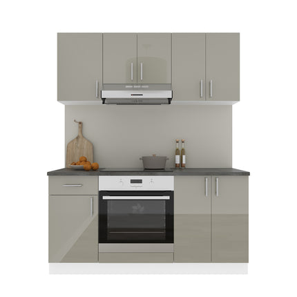 Set Bucatarie Karo V6, Gri Lucios/Alb, MDF, Blat Thermo 28 mm, L 160 cm