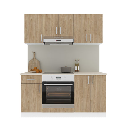 Set Bucatarie Karo V6, Lemn Natural/Alb, Blat Thermo 28 mm, L 160 cm