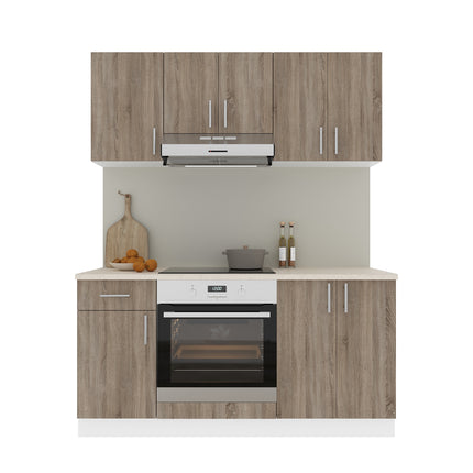 Set Bucatarie Karo V6, Stejar Sonoma Inchis/Alb, Blat Thermo 28 mm, L 160 cm