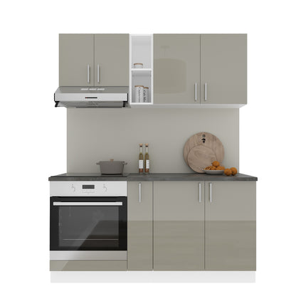 Set Bucatarie Karo V7, Gri Lucios/Alb, MDF, Blat Thermo 28 mm, L 160 cm