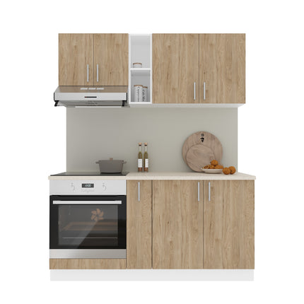 Set Bucatarie Karo V7, Lemn Natural/Alb, Blat Thermo 28 mm, L 160 cm