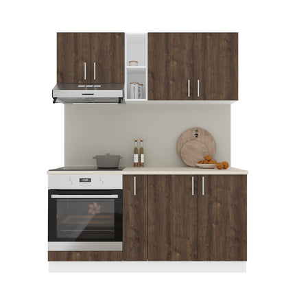 Set Bucatarie Karo V7, Stejar Bronz/Alb, Blat Thermo 28 mm, L 160 cm