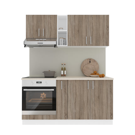 Set Bucatarie Karo V7, Stejar Sonoma Inchis/Alb, Blat Thermo 28 mm, L 160 cm