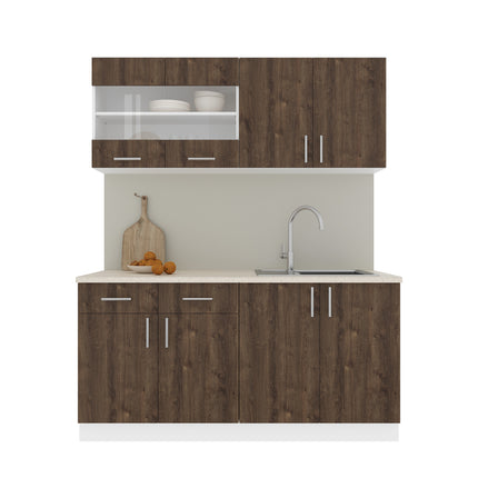 Set Bucatarie Karo V8, Stejar Bronz/Alb, Blat Thermo 28 mm, L 160 cm