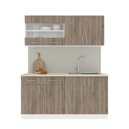 Set Bucatarie Karo V8, Stejar Sonoma Inchis/Alb, Blat Thermo 28 mm, L 160 cm