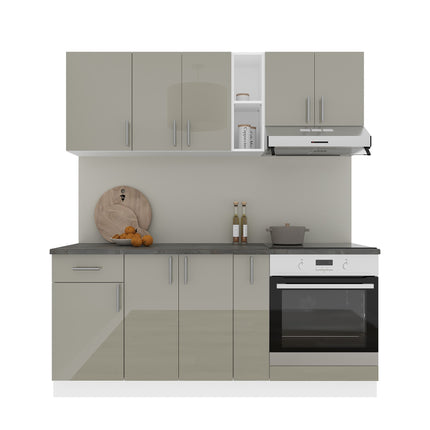 Set Bucatarie Karo V9, Gri Lucios/Alb, MDF, Blat Thermo 28 mm, L 180 cm