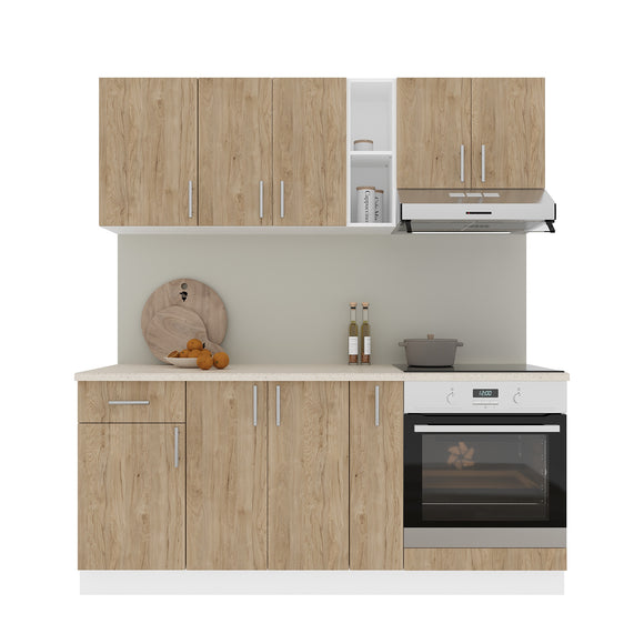 Set Bucatarie Karo V9, Lemn Natural/Alb, Blat Thermo 28 mm, L 180 cm