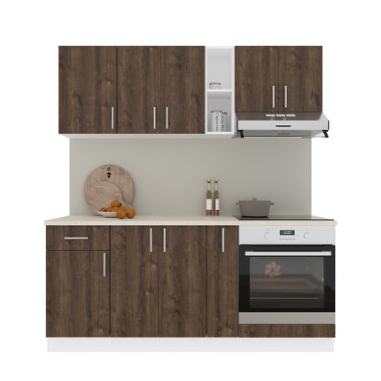 Set Bucatarie Karo V9, Stejar Bronz/Alb, Blat Thermo 28 mm, L 180 cm