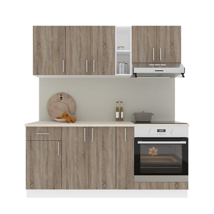 Set Bucatarie Karo V9, Stejar Sonoma Inchis/Alb, Blat Thermo 28 mm, L 180 cm