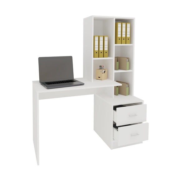Birou Kobe, 2 Sertare, 3 Rafturi, Alb, 117 x 50 x 143 cm