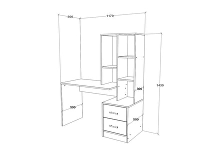 Birou Kobe, 2 Sertare, 3 Rafturi, Alb, 117 x 50 x 143 cm