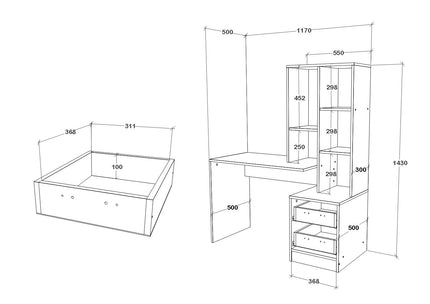 Birou Kobe, 2 Sertare, 3 Rafturi, Alb, 117 x 50 x 143 cm
