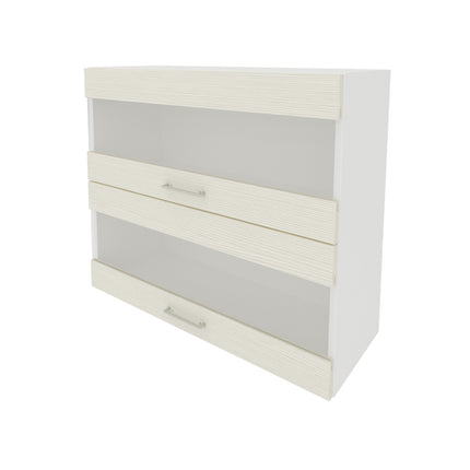Corp Superior Lecce, 2 Usi, cu sticla, Larice/Alb, 80 x 30 x 65 cm
