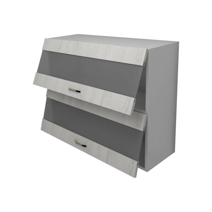 Corp Superior Lecce, 2 Usi, cu sticla, Pin Alb/Alb, 80 x 30 x 65 cm