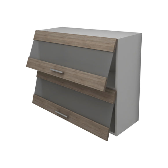 Corp Superior Lecce, 2 Usi, cu sticla, Stejar Sonoma Inchis/Alb, 80 x 30 x 65 cm