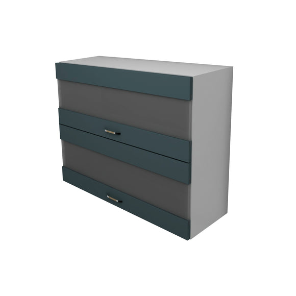 Corp Superior Lecce, 2 Usi, cu sticla, Verde Petrol/Alb, 80 x 30 x 65 cm