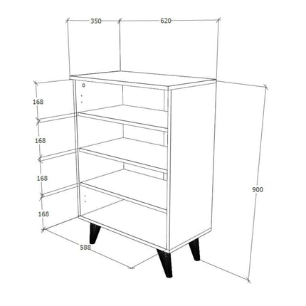 Pantofar Luton, 2 Usi, Alb, 62 x 35 x 90 cm