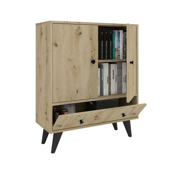 Comoda TV Malta, 3 Usi, Stejar Artisan, 75 x 30 x 90 cm