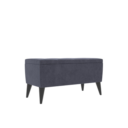 Bancheta Tapitata Mera, cu spatiu depozitare, Bleumarin, Stofa, 80 x 37 x 42 cm